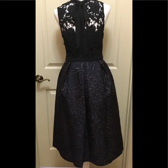 Anthropologie Hutch Jacquard Fit and Flare Dress Navy Black 2 - Picture 7 of 8